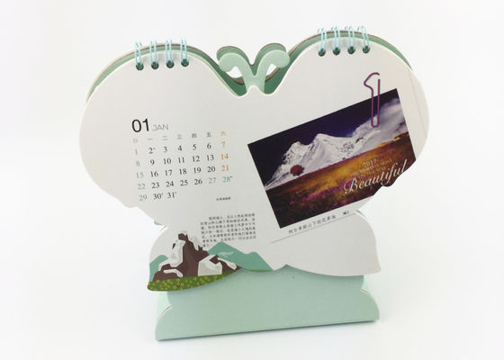 Kundengebundene einzigartige Monatsschreibtisch-Kalender-Schmetterlings-Form mit Stand